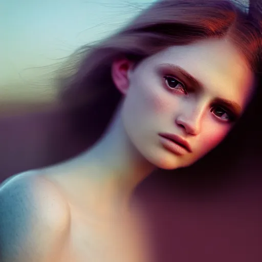 Image similar to photographic portrait of a stunningly beautiful english female in soft dreamy light at sunset, contemporary fashion shoot, by edward robert hughes, annie leibovitz and steve mccurry, david lazar, jimmy nelsson, extremely detailed, breathtaking, hyperrealistic, perfect face, octane render