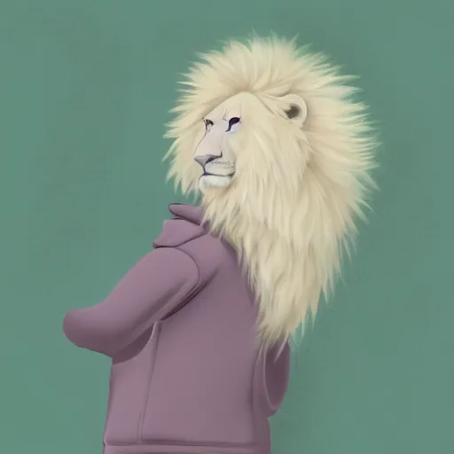 Image similar to aesthetic portrait commission of an albino male furry anthro lion wearing a cute mint colored, cozy, soft pastel winter outfit. winter atmosphere character design by dan volbert.