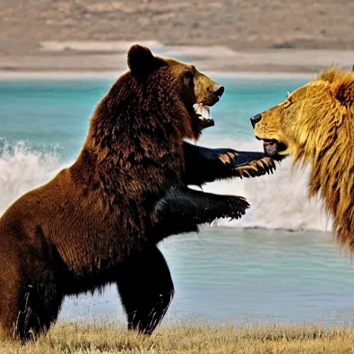 Image similar to a bear fighting a lion