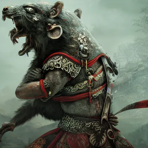 Prompt: The Chinese Zodiac sign of rat warrior, traditional Chinese textures, hyper detail, Unreal engine,Octane render, by Brooke Shaden,