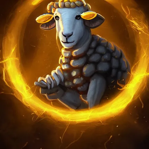 Prompt: a sheep surrounded by yellow magic transparent smoke, hearthstone art style, epic fantasy style art, fantasy epic digital art, epic fantasy card game art