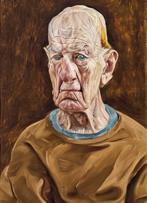 Prompt: Real life Abraham Simpson, painted by Lucian Freud, highly detailed, 8k