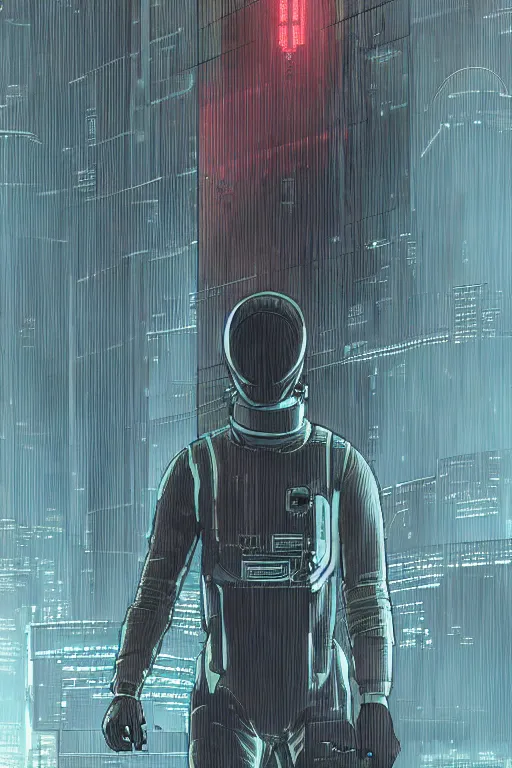 Image similar to Among Us Crewmate. Spaceman. cyberpunk. Blade Runner 2049. concept art by James Gurney and Mœbius.