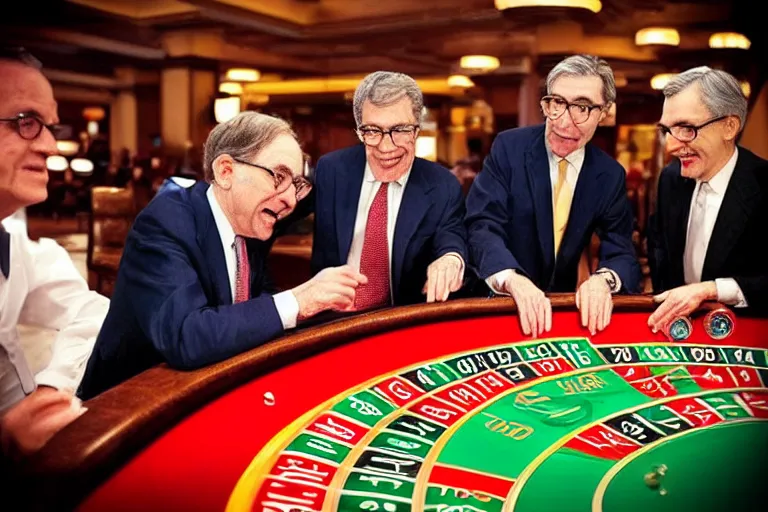Image similar to “Alan Greenspan, Ben Burnanke, and Jerome Powell playing roulette with American inflationary policy in a Monty Carlo Casino”