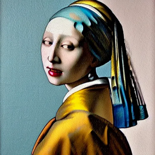 Prompt: painting of a beautiful woman with iridescent translucent hair, her eyes are closed, hair is floating, ethereal, by Johannes Vermeer