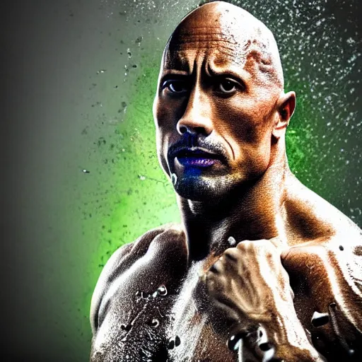 Prompt: a portrait dwayne johnson covered in slime as he waked up in the morning, digital photography, highly detailed