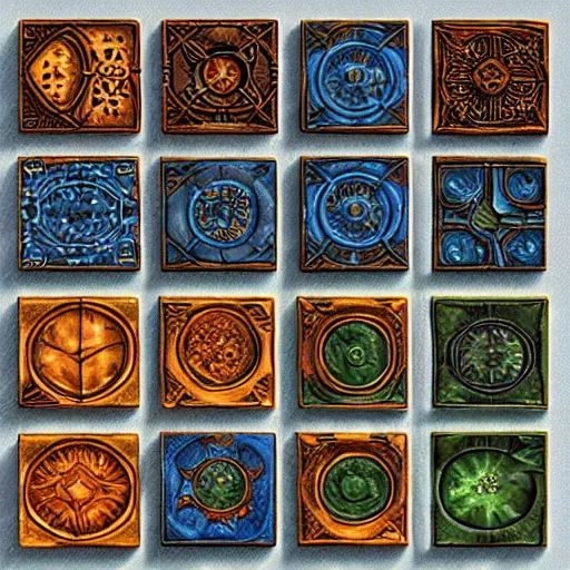 Image similar to a pack of 2. 5 d isometric tiles, high fantasy, medieval, alchemy, magical laboratory