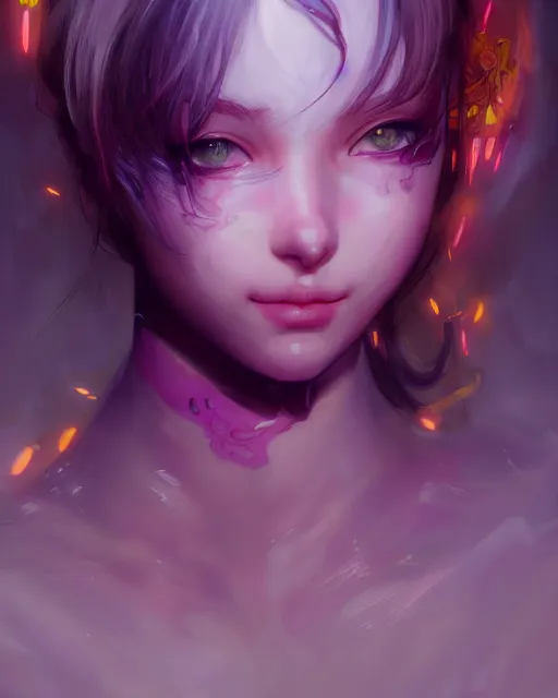 Image similar to portrait of cute girl, beautiful, fantasy, colorful, cinematic lighting, artstation, trending, highly detailed, focus, smooth, by hirohiko araki and yoshitaka amano