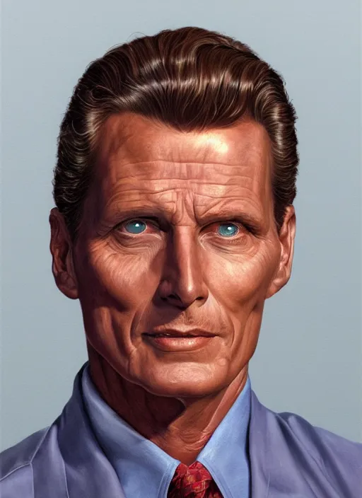 Prompt: portrait of Robert Stack from Unsolved Mysteries, highly detailed, centered, solid color background, digital painting, artstation, concept art, smooth, sharp focus, illustration, Jason Edmiston, donato giancola, Joseph Christian Leyendecker, Les Edwards, Ed Repka, WLOP, Artgerm