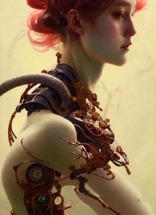 Image similar to sakura cyborg, diffuse lighting, fantasy, intricate, elegant, highly detailed, lifelike, photorealistic, digital painting, artstation, illustration, concept art, smooth, sharp focus, art by John Collier and Albert Aublet and Krenz Cushart and Artem Demura and Alphonse Mucha