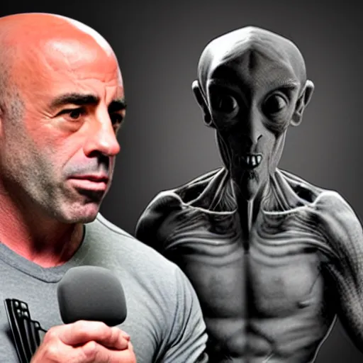 Image similar to joe rogan interviewing a gray alien