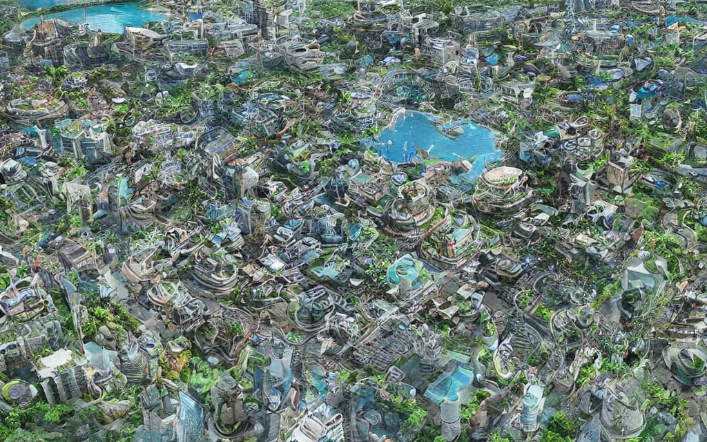 Image similar to future city of denpasar bali in the year 3 0 0 0, perfect faces.