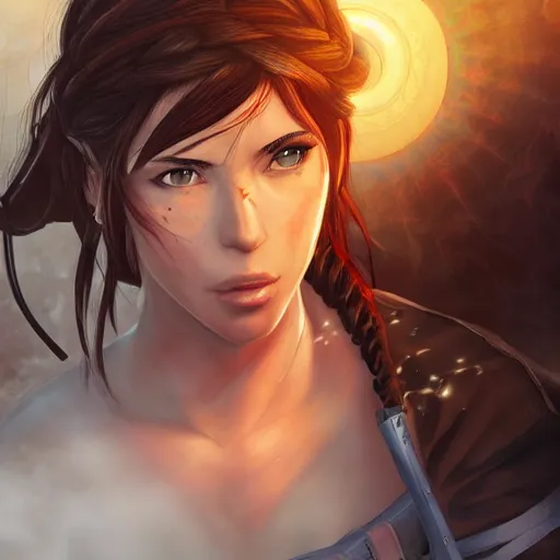 Image similar to portrait of lara croft as a spiritual healer, anime fantasy illustration by tomoyuki yamasaki, kyoto studio, madhouse, ufotable, trending on artstation