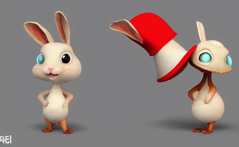 Image similar to cute rabbit character with mushroom hat, style of pixar, unreal engine 5, trending on artstation, 8K