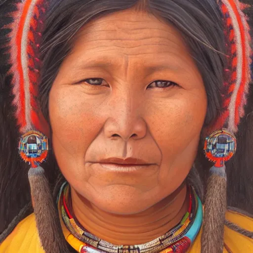 Prompt: portrait of a hopi woman ( 3 5 ) from the hopi reservation in northeastern arizona, an oil painting by ross tran and thomas kincade