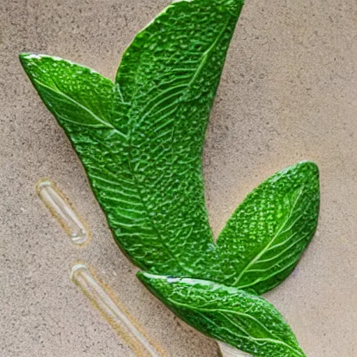 Image similar to Lemonade with mint leaves by a frog-shaped sculpture