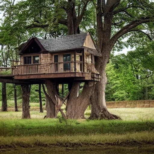 Prompt: farmhouse with farmhouse treehouse