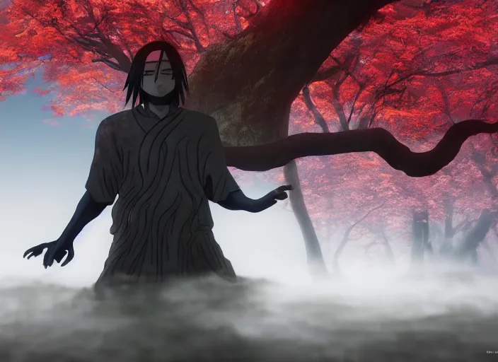 Prompt: itachi using susanoo ( ( ( ( ( ( ( ( ( ( ( tree ) ) ) ) ) ) ) ) ) ) ), ultra realistic 4 k unreal engine very cinematic render with ray tracing bloom ambient occlusion strong reflections depth of field fog