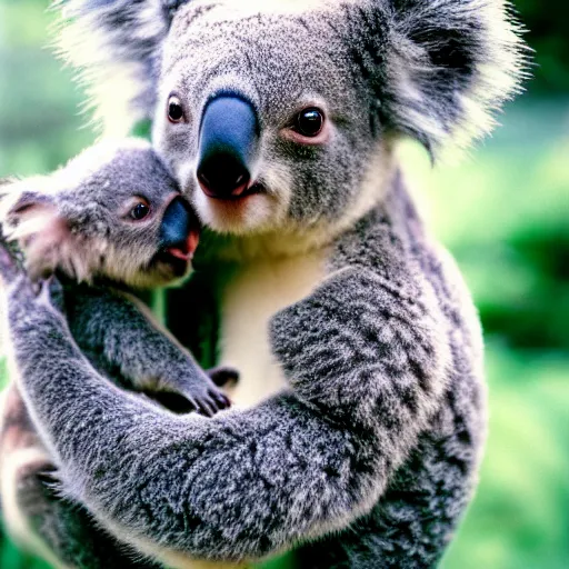 Prompt: photo of koala holding a kitten, cinestill, 8 0 0 t, 3 5 mm, full - hd