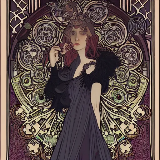 Image similar to An illustration with the theme of death by mucha and wlop