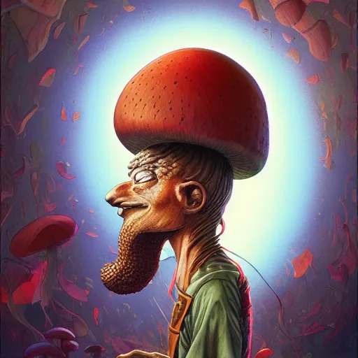 Image similar to mushroom mohawk projector portrait by gaston bussierre and charles vess and james jean and erik jones and rhads, inspired by rick and morty, epic, funny, huge scale, beautiful fine face features, intricate high details, sharp, ultradetailed