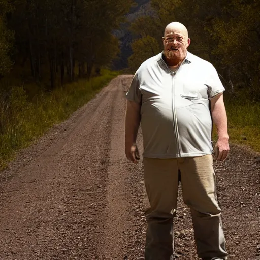 Image similar to portrait, high resolution, gabe newell as walter white on dirt road