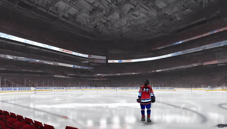 Prompt: Girl admiring habs ice hockey rink from luxurious suite, hyperdetailed, artstation, cgsociety, 8k
