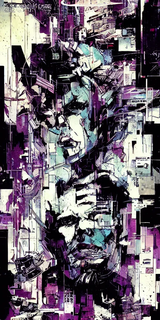 Image similar to cyberpunk dreaming by bobby zeik and bill sienkiewicz and david mack and dave mckean