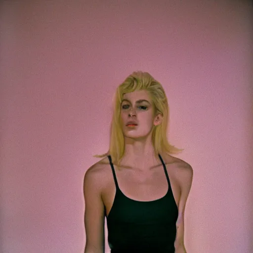 Prompt: realistic photoshoot for a new nike lookbook, color film photography, portrait of a beautiful blonde woman, in style of nan goldin, 35mm