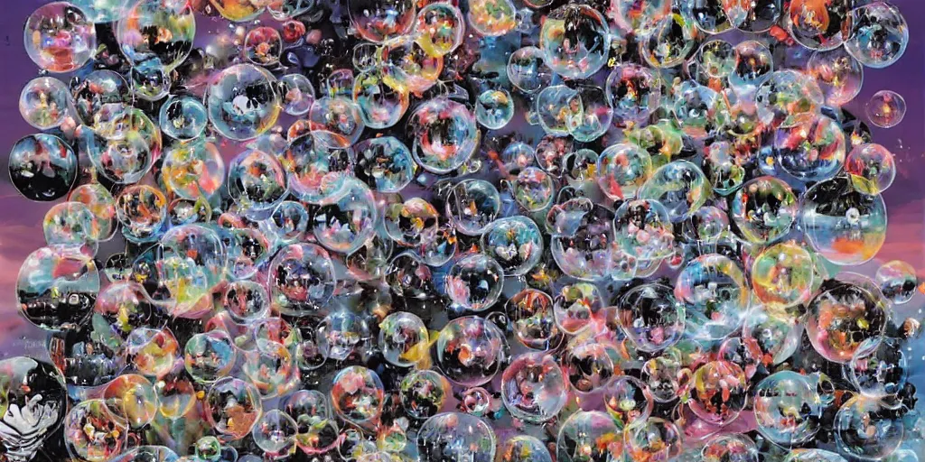 Image similar to multiverse bubbles in the sky, by sandra chevrier