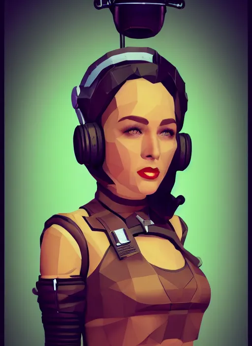 Prompt: d & d style retro sci - fi pilot pinup, beautiful face! and wearing full detailed clothing, lowpoly!!