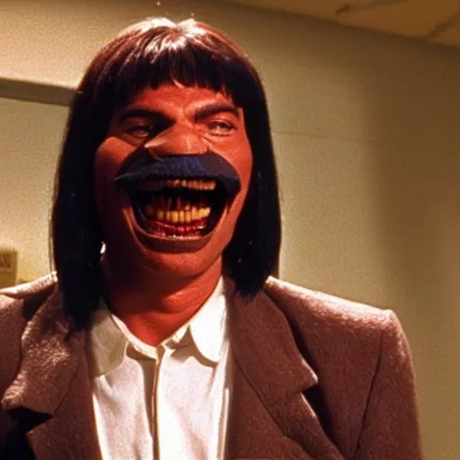 Prompt: the Cookie Monster in pulp fiction (1995)