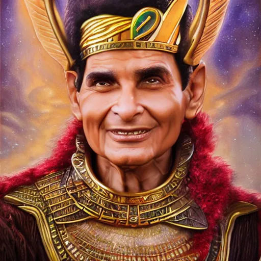 Image similar to a detailed fantasy character portrait of abdel halim hafez as egyptian god of art by lauri blank, artgerm, evelyn de morgan, 8K, 50mm lens