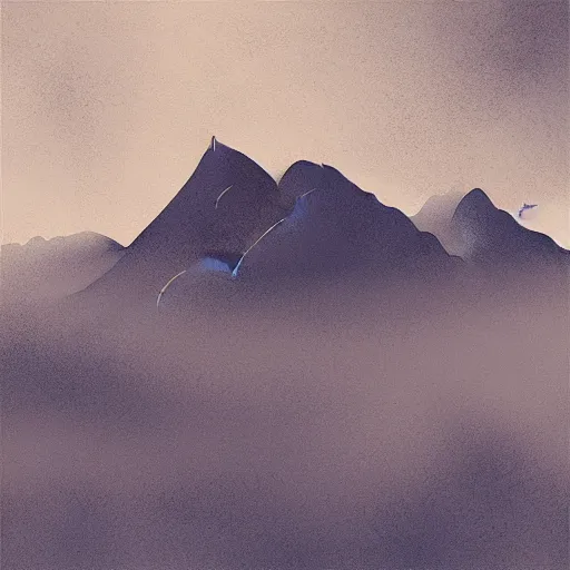 Image similar to “ aerial view of a mountain, fog on the ground, vector art, by greg rutkowski ”