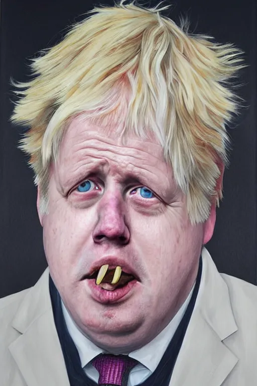 Image similar to extremely derpy looking boris johnson portrait, created by Martine Johanna