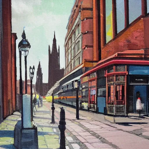 Prompt: streetscape of London, art by Carlo Stanga