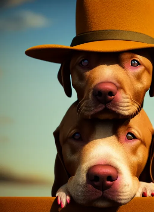 Image similar to chesapeake bay retriever puppy wearing sombrero, paul kidby, octane render, highly detailed, rim light, art, cinematic lighting, very coherent, hyper realism, high detail, 8 k