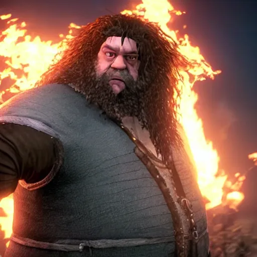 Prompt: Hagrid as a boss battle in Dark Souls, gameplay footage, high quality