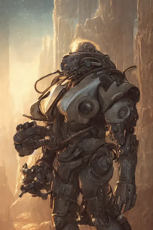 Image similar to Portrait of Peter Kropotkin with a long beard wearing futuristic power armor, sci-fi, intricate, highly detailed, digital painting, trending on artstation, sharp focus, illustration, style of Stanley Artgerm and Greg Rutkowski and Dan Mumford