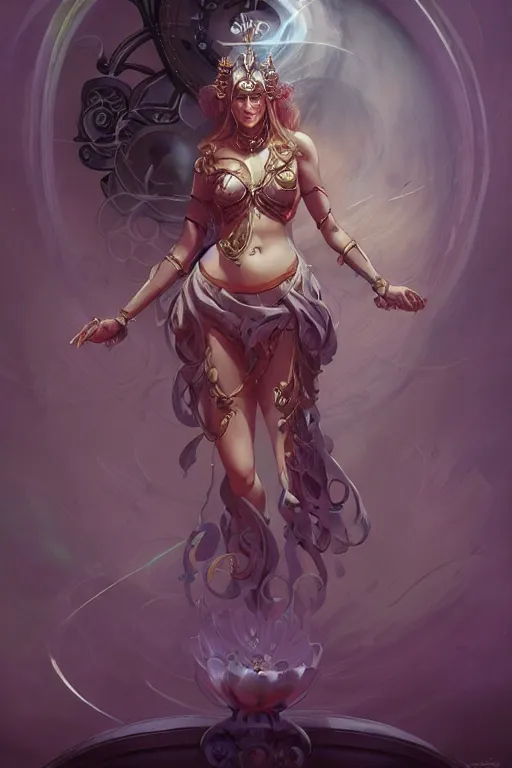 Image similar to beautiful mysterious goddess of time, character concept art, DeviantArt Artstation, by Brom and Peter Mohrbacher