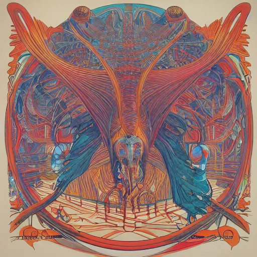 Prompt: lp cover of a 7 0's progressive rock album by james jean and moebius