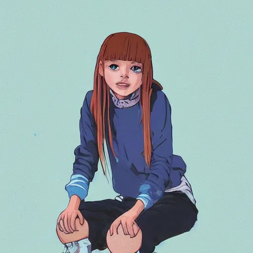 Image similar to urban Amanda Bynes girl in tattered clothes on Tv, dark blue long shirt, muted All That logo, matter held against gravity, pastel colors, ornate, profound religious statement cute smile, Krav Maga, anti-art, elegant, drift into a pick in the NBA, by Ilya Kuvshinov, by Studio Ghibli