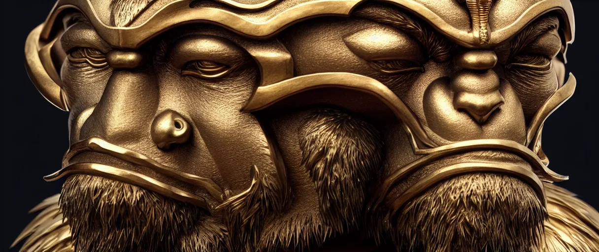 Image similar to hyperrealistic highly detailed bust portrait of an art deco sun wukong with iridescent armor sharp concept art wayne barlowe cinematic lighting 8k low angle shallow depth of field