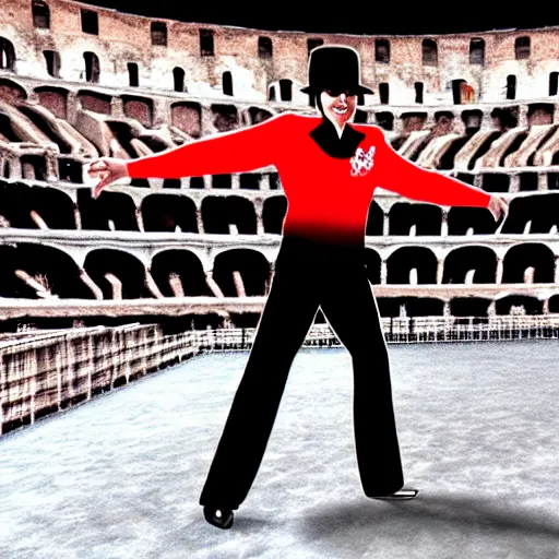 Image similar to goat tap dancing with michael jackson in the colosseum, realistic, clean, detailed