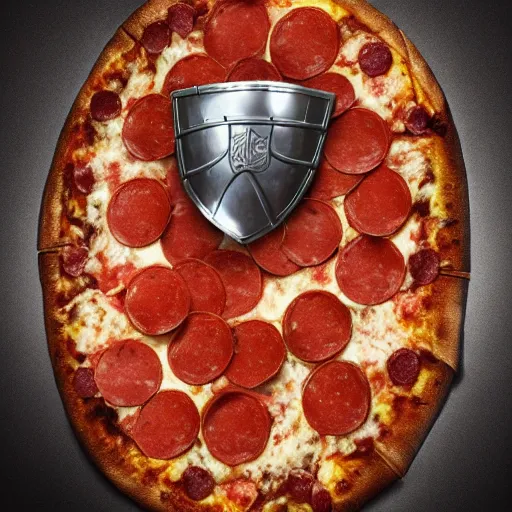 Prompt: medieval fantasy knight using pepperoni pizza as a shield instead, full body, portrait, photography, detailed, 8K, render
