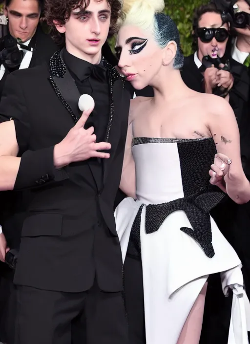 Image similar to timothee chalamet meets lady gaga, canon, highly realistic. high resolution. highly detailed 8 k. 4 k.