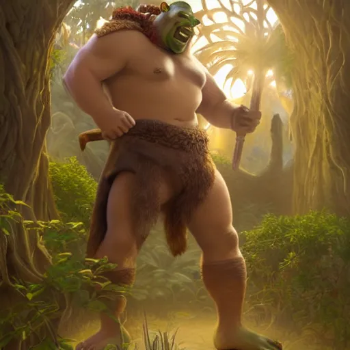 Prompt: shrek bare chested as a glorious devout shining powerful epic amazing awesome very handsome attractive muscular stylish knight in shining golden armor riding donkey, fantasy art, highly detailed, photorealistic, octane render, 8 k, unreal engine, art by artgerm and greg rutkowski and alphonse mucha