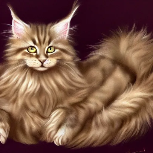 Image similar to extremely detailed portrait of a wise maine coon explaining the beauty of mathematics to its kitten. highly detailed lifelike photorealistic digital painting, artstation.