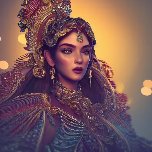 Image similar to portrait of wonderful princess, glowing, ornate and intricate, jaw dropping, dynamic lighting, intricate and detailed, 4 k octane render