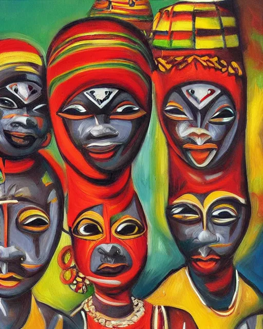 Prompt: Burkina Faso masquerade, painting by Toni Toscani, oil on canvas